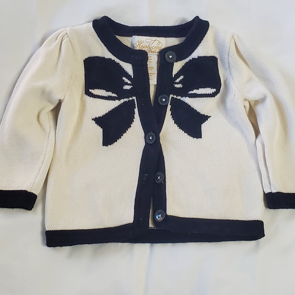 Heirlooms Cream and Black Bow Sweater